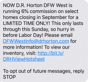 Receive Unwanted Text Messages From D.R. Horton Homebuilders