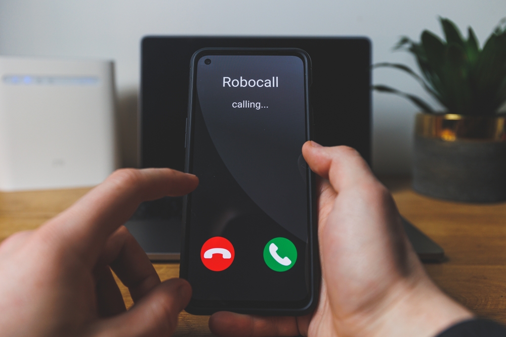 Phone call from an automated system. Incoming robocall concept.