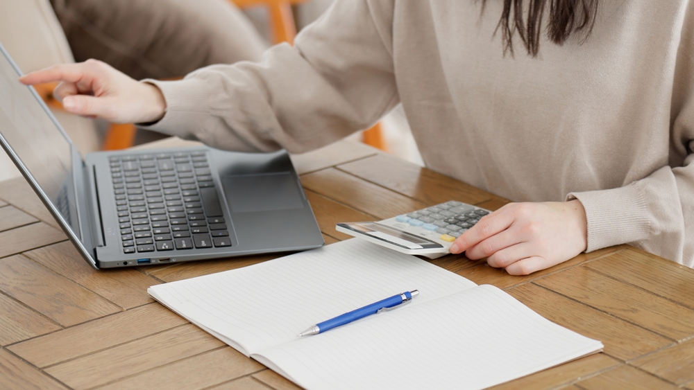 a women calculating and verifying debt on the internet